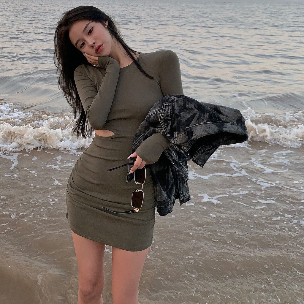 COZOK Đầm tay dài dáng ôm thời trang quyến rũ cho nữ