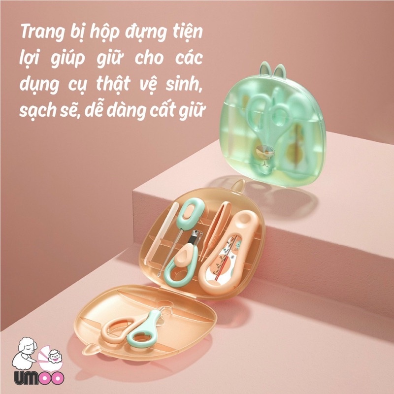 Bộ cắt móng tay cho bé sơ sinh - Bộ phụ kiện chăm sóc bé ( nhiệt kế, lấy ráy tai, bấm móng...) - Hãng Umoo cao cấp