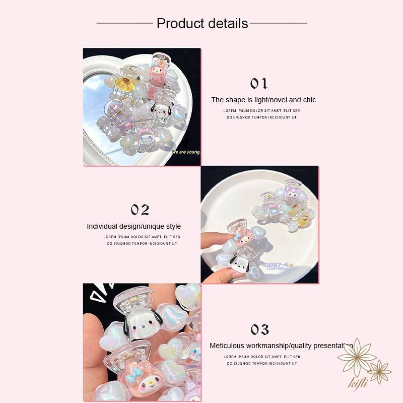 SANRIO Dễ Thương Kẹp Tóc Nhựa Hình Trái Tim Lấp Lánh Xinh Xắn Cho Bé Gái