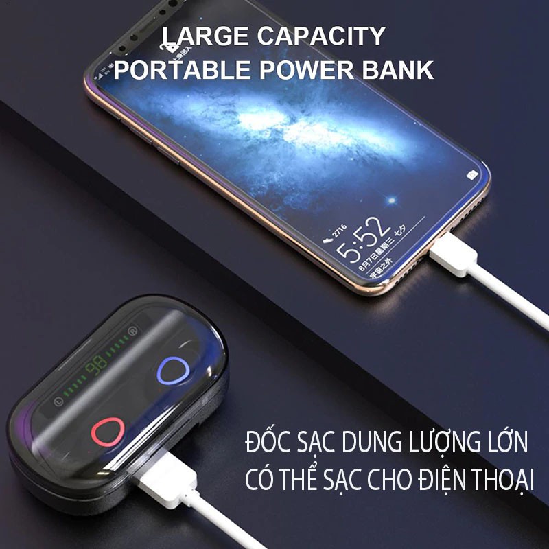 ( RẺ NHẤT TOÀN QUỐC ) Tai nghe Bluetooth TWE - Z15 Stereo 5.0 - Tai nghe không dây có Dock sạc 2000mAh kiêm sạc dự phòng