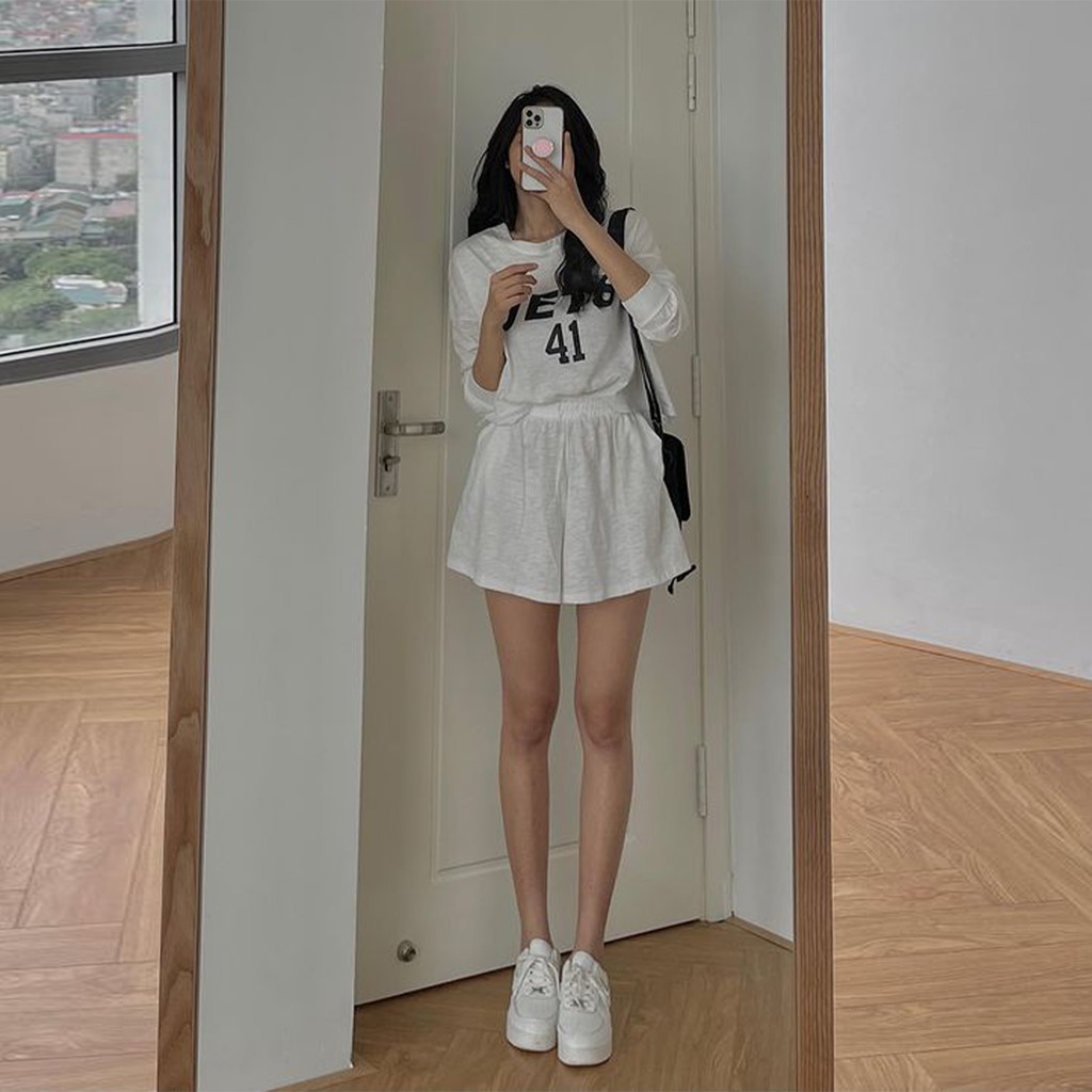 Set Thun Mỏng JETS 41 Áo Croptop + Quần Shorts - Ảnh Thật - Titto Closet