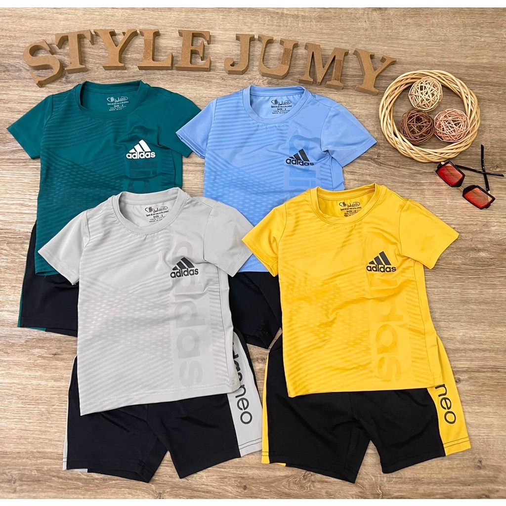 Size 1-12 ( 10-45kg) - Bộ quần áo thể thao ngắn tay quần lửng cho bé trai chất vải thun lạnh in logo
