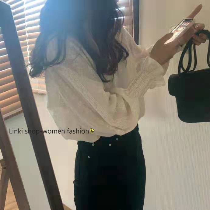 Áo sơ mi dài tay phối ren phong cách Hàn Quốc cho nữ