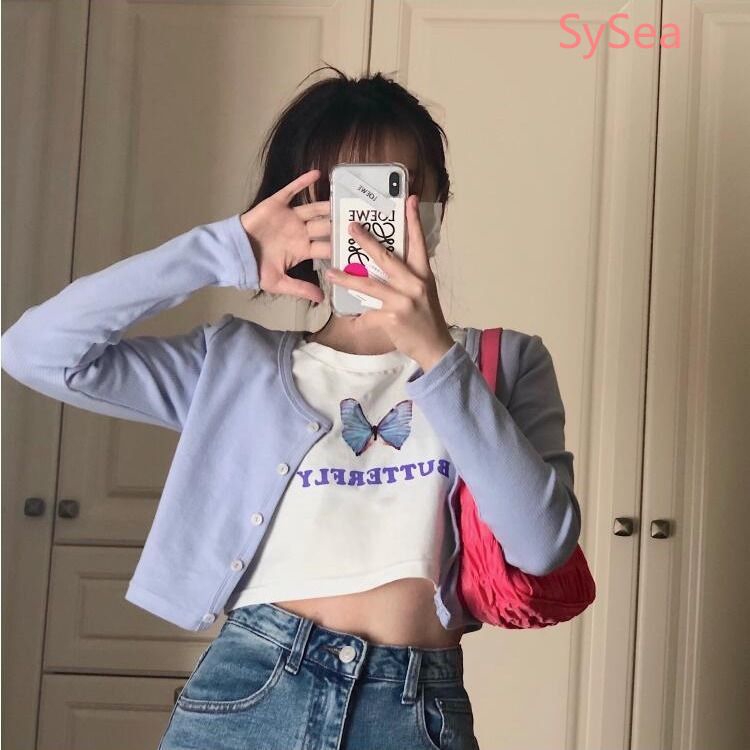 Áo Thun Nữ Tay Ngắn In Hình Bướm Phong Cách Hàn Quốc
