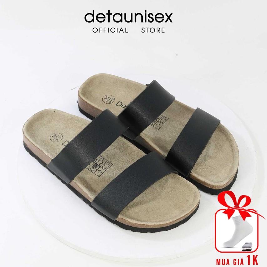 DÉP NAM NỮ HAI QUAI ĐẾ TRẤU BIRKEN DA PU ĐEN - DETA24D