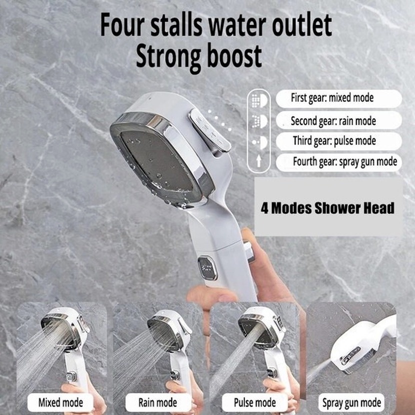 Đầu vòi sen tăng áp đa năng 4 chế độ nước, Đầu Vòi Sen Áp Suất Cao vòi hoa sen chất liệu nhựa cao cấp màu sắc thời trang Có thể điều chỉnh