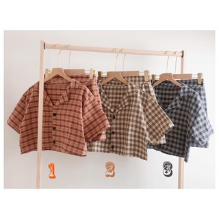 Set Váy Kẻ Áo Croptop Cute Chân Váy Chữ A ( miễn phí ship )