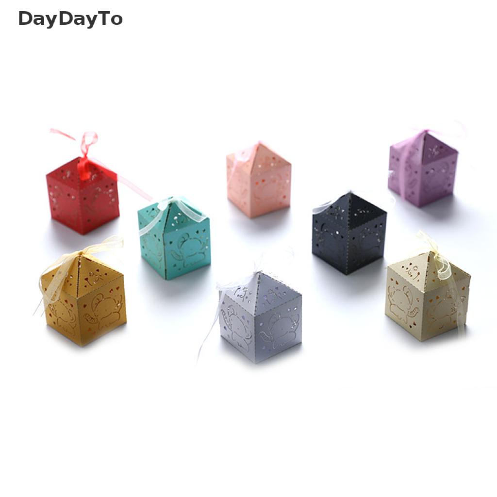 DayDayTo 10Pcs Elephant Laser Cut Wedding Favors Gift Box DIY Hollow Candy Boxes Decor VN