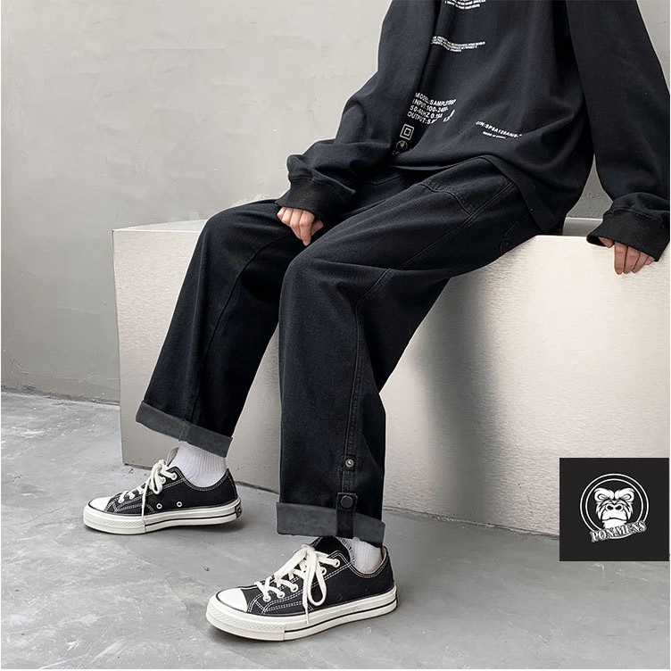 [form rộng] Quần jean baggy nam nữ ống suông form rộng lưng chun khuy bấm gấu 2021 320d | BigBuy360 - bigbuy360.vn