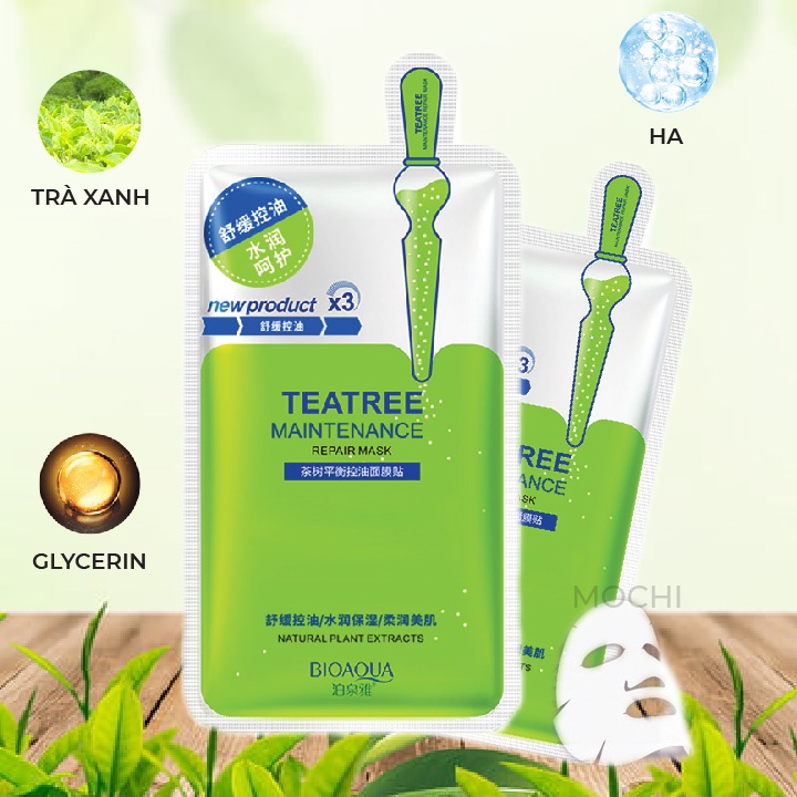 Mặt Nạ Tràm Trà Xanh Giảm Mụn Da Dầu l Dưỡng Trắng Da Mask Giấy Đắp Mặt Teatree Acne Bioaqua Nội Địa Trung MOCHI SHOP