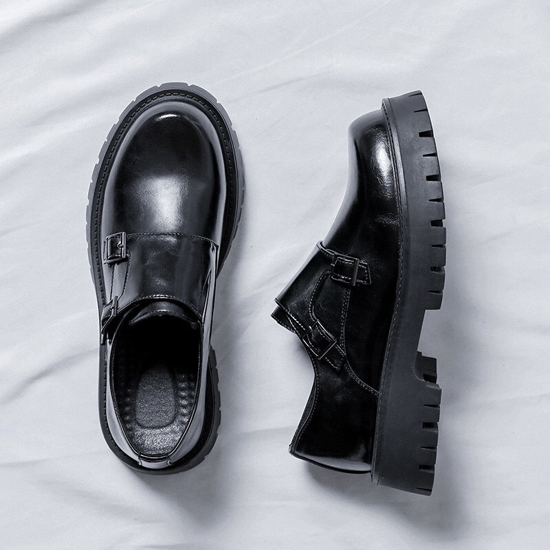 Giày Chunky Loafers khuy cài cao cấp, Giày da nam HOMME đế 4cm tăng chiều cao kiểu dáng Hàn Quốc 2138-R