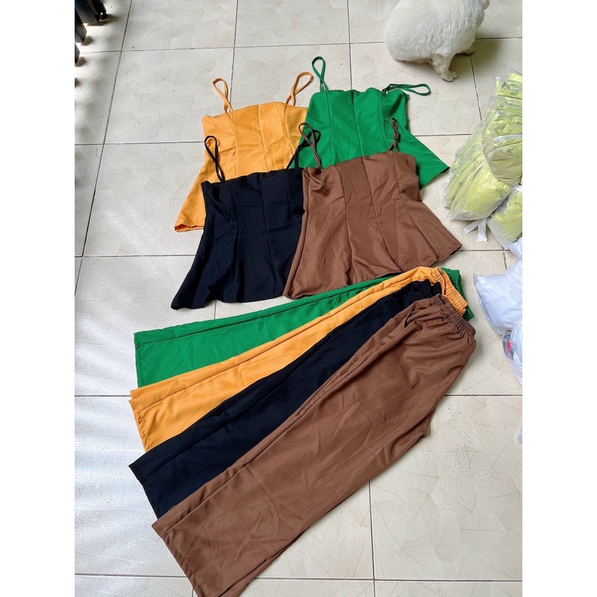 Set bộ vải for kóa kéo mút ngực, áo hai dây đuôi cá quần dài ống xuông