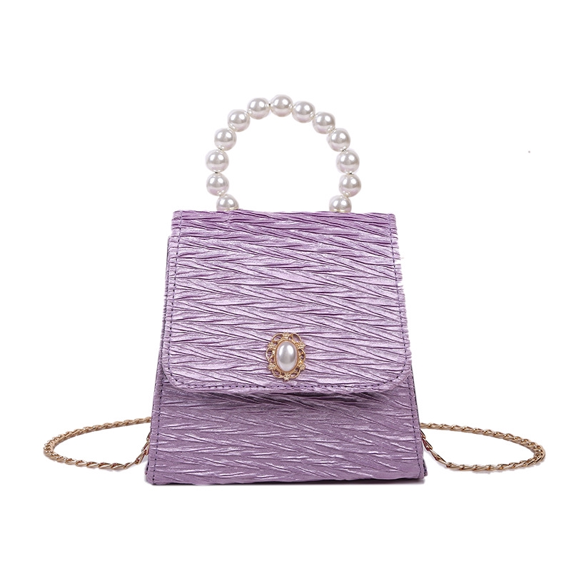 Túi đeo vai IELGY hình vuông cỡ nhỏ dây dạng xích đính ngọc trai thời trang dành cho nữ