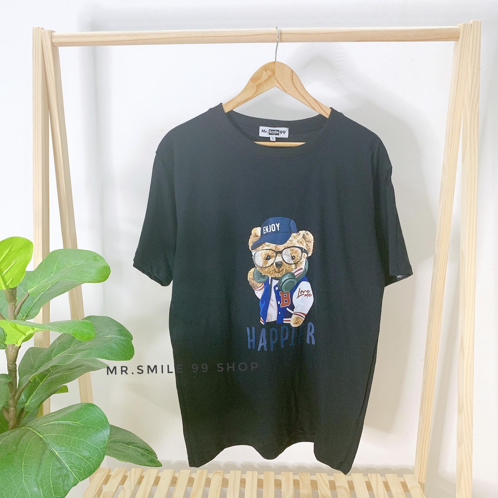 [HÌNH THẬT] Áo Thun Unisex Nam Nữ Tay Lỡ From Rộng Gấu CUTE Mr Smile 99