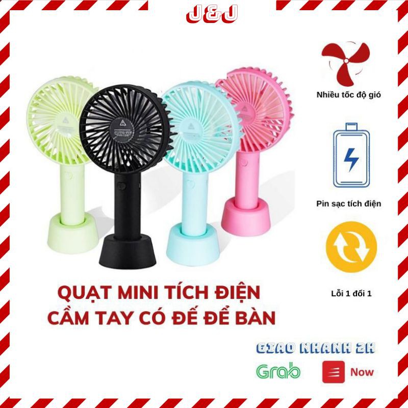 Quạt mini tích điện cầm tay có đế để bàn 3 tốc độ gió J9