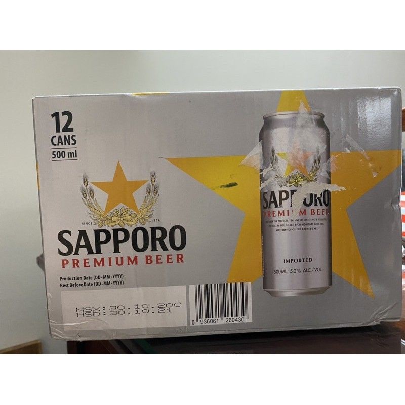 Thùng 12 lon bia Sapporo 500ml