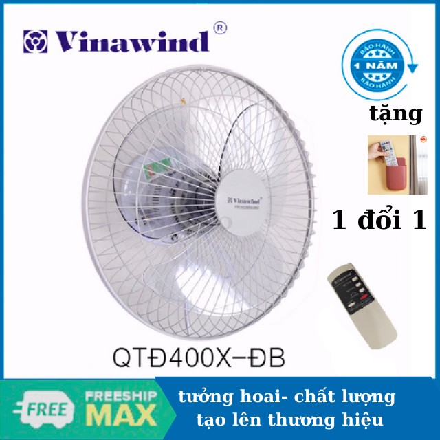 [ CÓ -QUÀ ] Quạt đảo trần Vinawind QTĐ400X-ĐB sải cánh 400 (có điều khiển từ xa)-quạt khỏe , chạy êm -bh 12 tháng