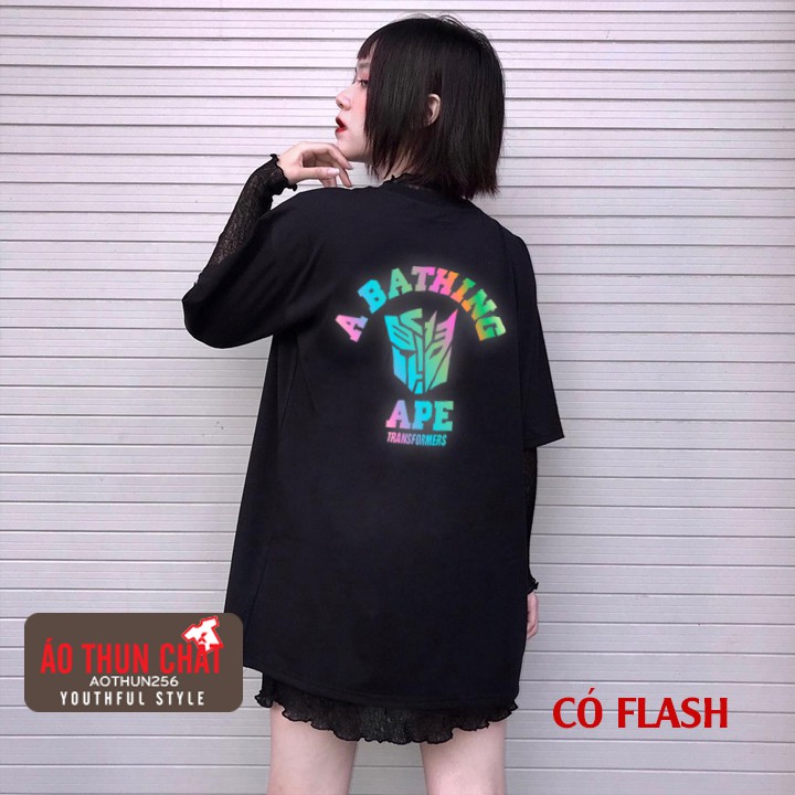 Áo thun phản quang Transformer Siêu Đẹp 2 màu trắng đen form rộng áo thun nam nữ tay lỡ dáng oversize