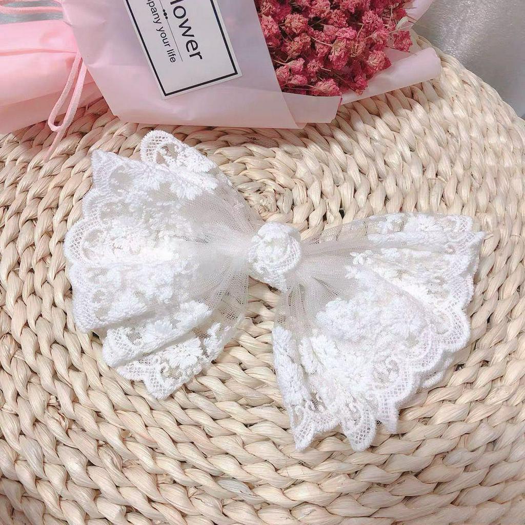 Kẹp tóc thiết kế hình nơ lớn đính ren xinh xắn dành cho nữ