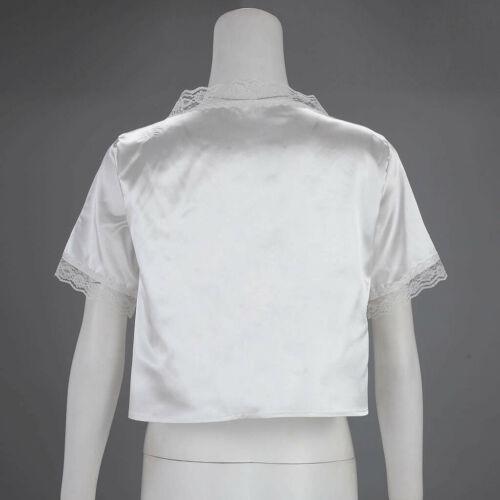 L.e-us Nữ Thời Trang Ren Lụa Satin Tay Ngắn Crop Top Áo Thun Áo Tee Áo