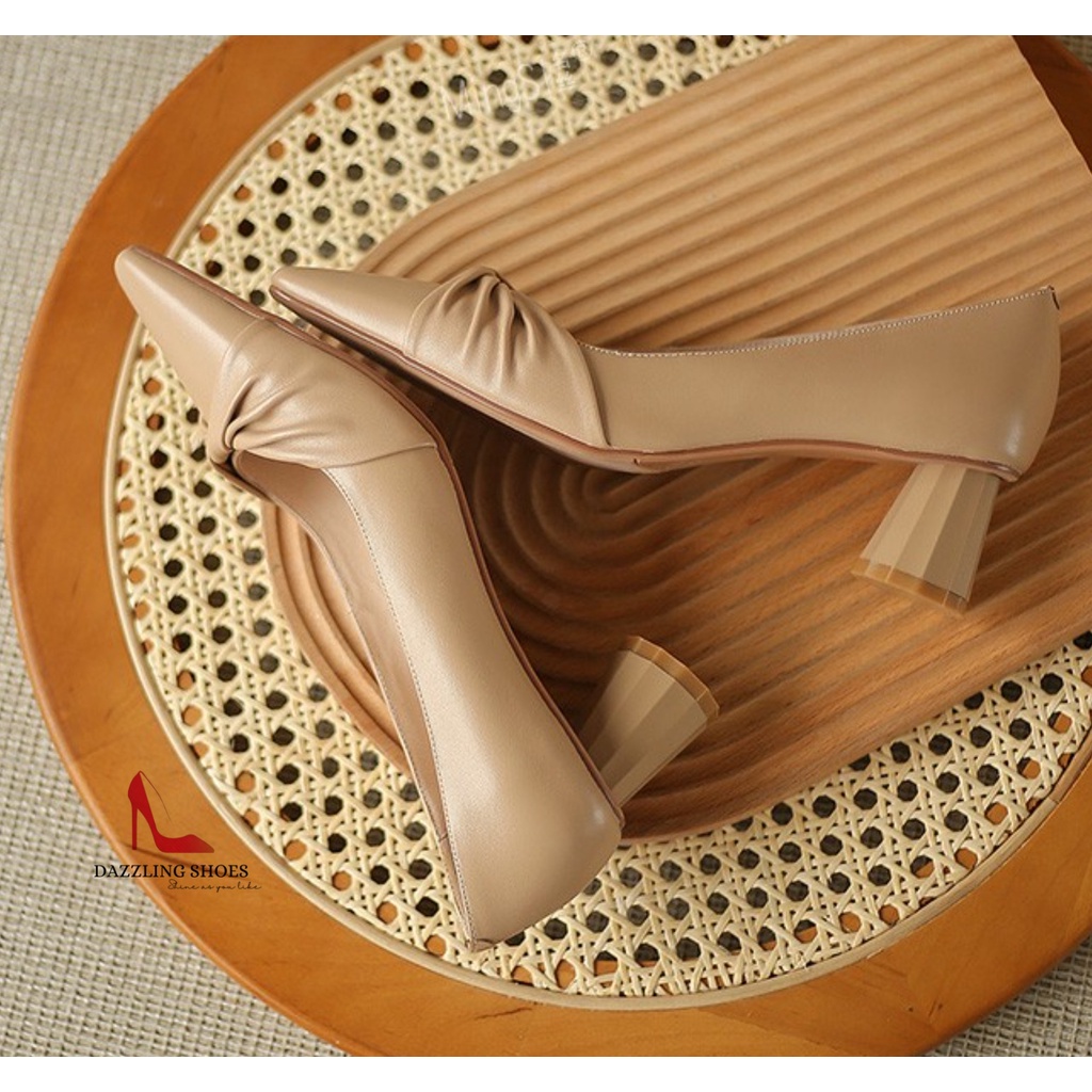 Giày Cao Gót Nữ Mũi Tròn, Giày Gót Trụ Cao 5 Phân, Da Mềm, Kiểu Dáng Basic Dễ Đi_DA697