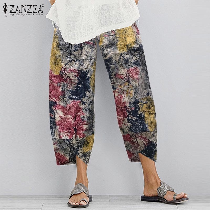 Quần dài ZANZEA dáng rộng in họa tiết phối túi đơn giản dành cho nữ | BigBuy360 - bigbuy360.vn