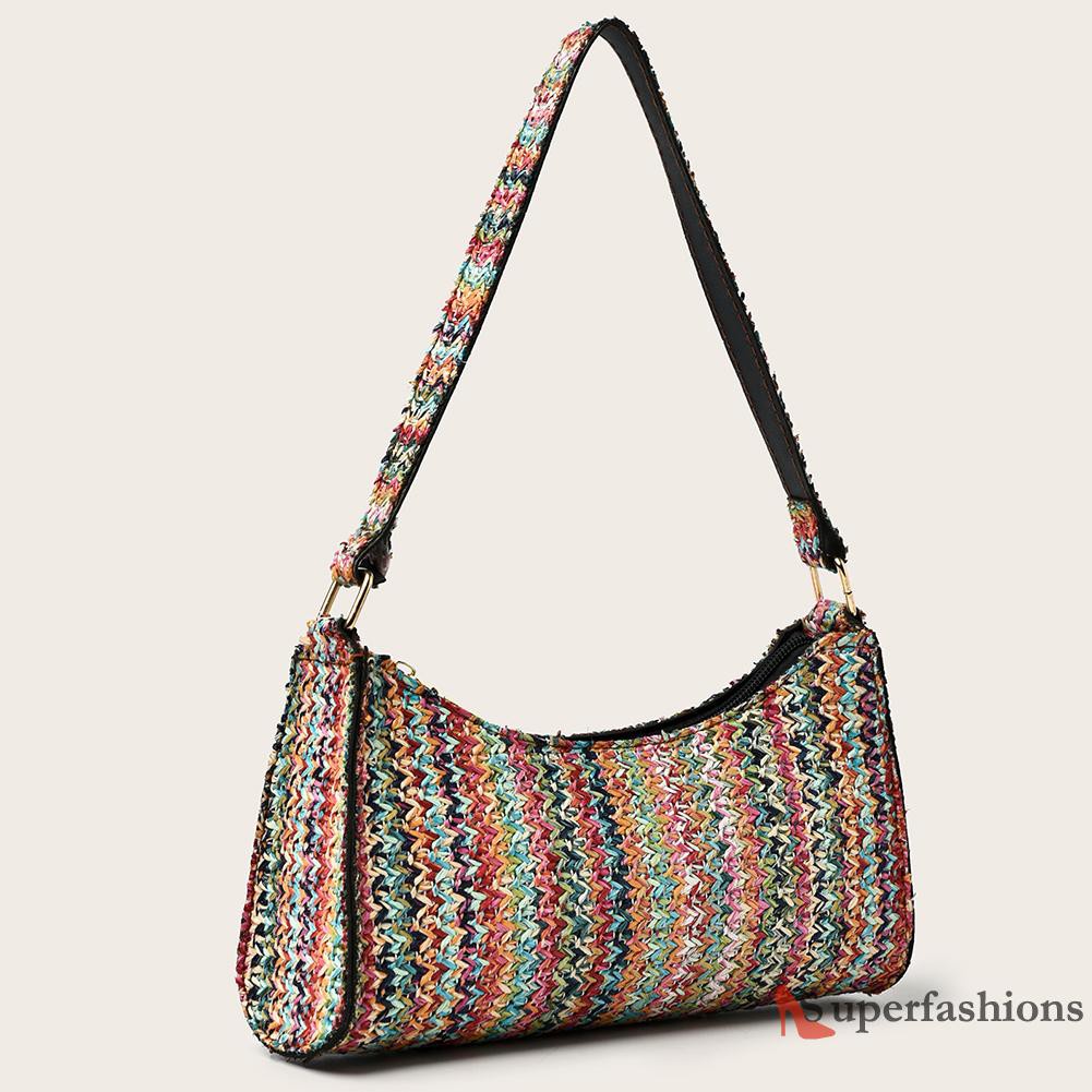 【Hot Sale】Bohemian Women Straw Woven Shoulder Hobos Bag Beach Small Handbag Purse