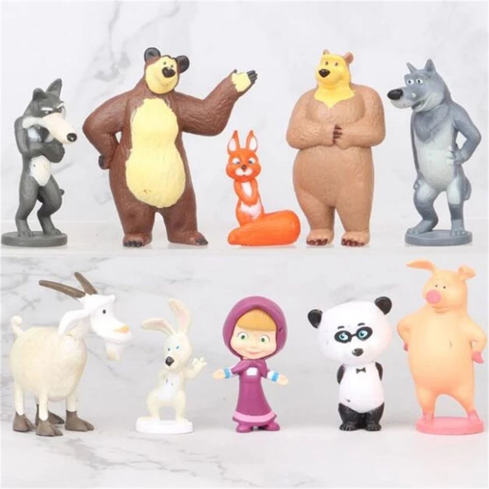 Set 10 mô hình đồ chơi nhân vật Masha và The Bear 4-6cm bằng PVC