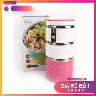 Camen chấm bi 3 ngăn inox loại tốt, Camen 3 ngăn giữ nhiệt, Hộp cơm giữ nhiệt 3 ngăn