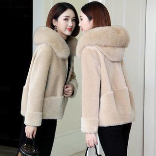 áo khoác lông cừu mũ lông siêu ấm