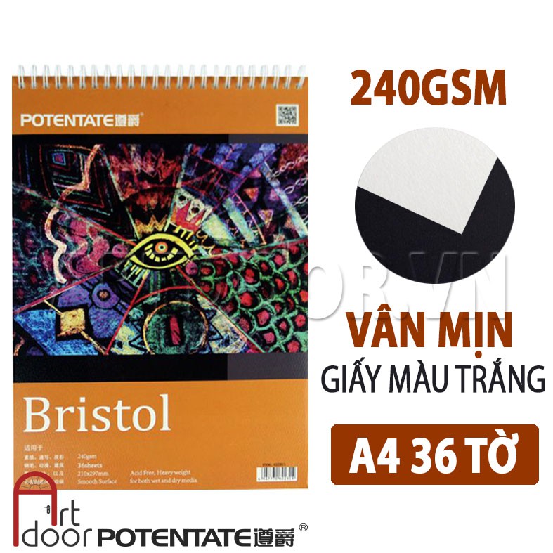 [ARTDOOR] Sổ vẽ màu Nước POTENTATE Bristol 240gsm A4 Đúng (vân mịn, 36 tờ)