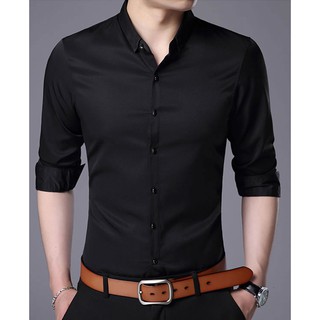 Áo sơ mi nam Màu Đen Vải Tuyết Hàn, Sơ mi nam màu Đen dáng ôm Body hàn quốc