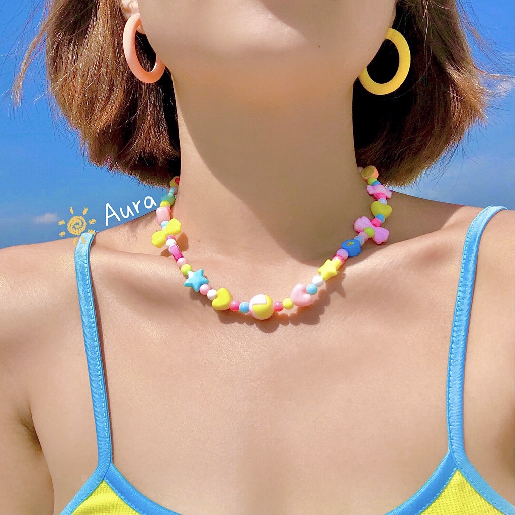 Vòng cổ Hoa mix Nơ Pastel cute Handmade  Aura