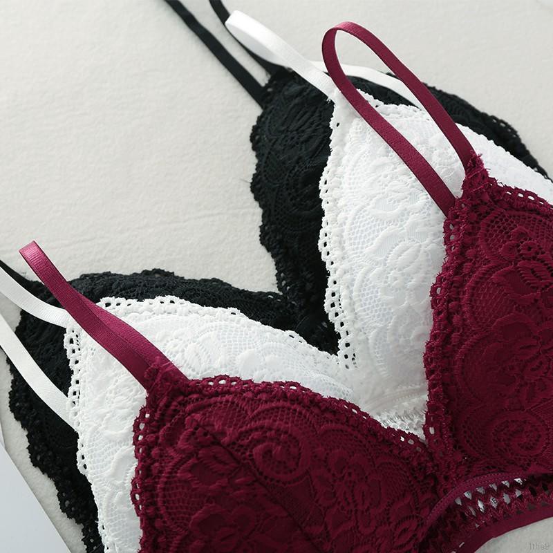 Women Deep v Lace Thin Section Bra Solid Color Embroidery Hollow Bra