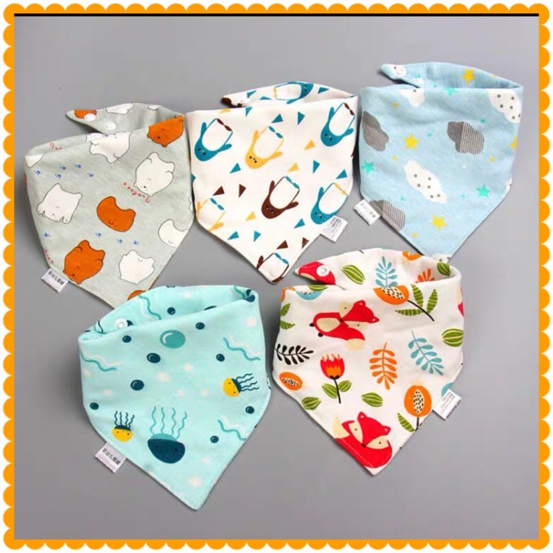SET 5 KHĂN YẾM TAM GIÁC COTTON 2 LỚP CAO CẤP CÓ CÚC BẤM[ TẶNG KÈM KHĂN XÔ