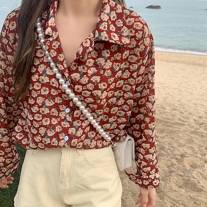 SUXI Áo Sơ Mi Hoa Tay Dài Dáng Rộng Thiết Kế Mới Thời Trang Mùa Thu Theo Phong Cách Pháp Cho Nữ