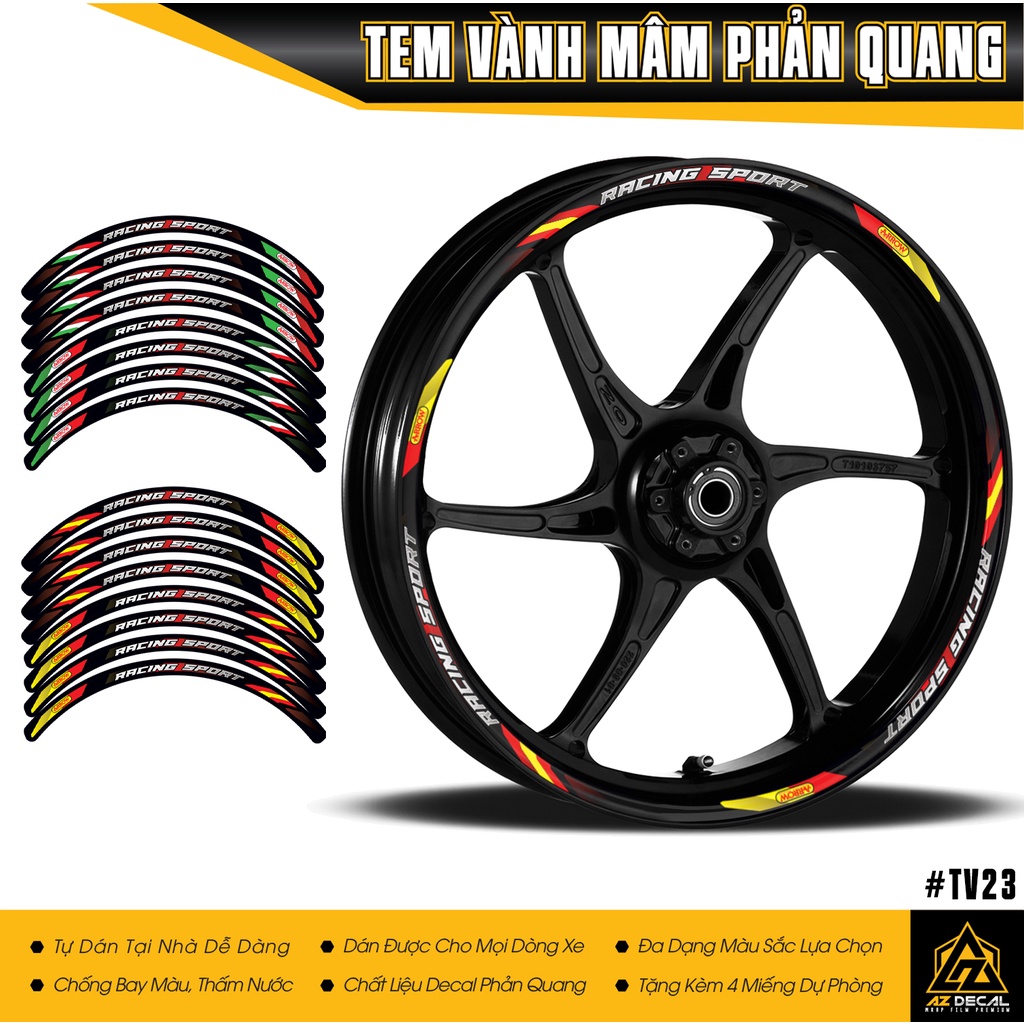 Tem Dán Vành Racing Sport Cho 2 Bánh | TV23 | Decal Dán Mâm Xe Máy Chống Nước, Chống Phai Màu, Bám Dính Chắc