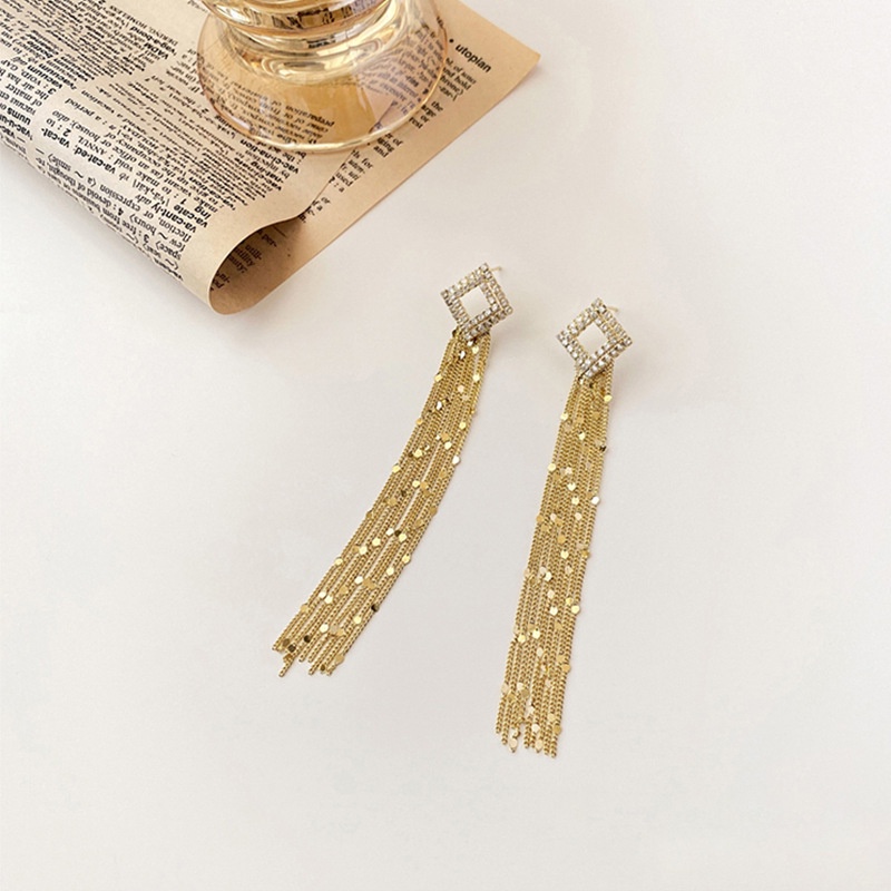 Bông Tai Hình Học Dáng Dài Đính Kim Cương Nhân Tạo Toàn Diện Phong Cách Hàn Quốc