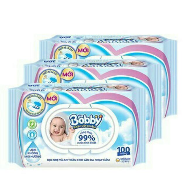[Combo 10 gói] Khăn ướt BOBBY 100 tờ ( HỒNG/XANH)