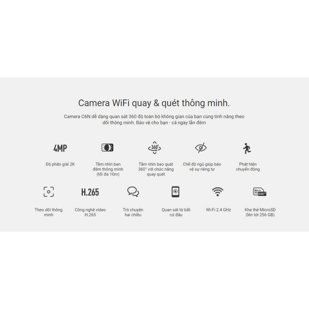 [NPP CHÍNH HÃNG] Camera WIFI Không Dây EZVIZ C6N 4MP 2K HD 1440p H265 xoay 360 , đàm 2 chiều - Bản nâng cấp C6N 1080p