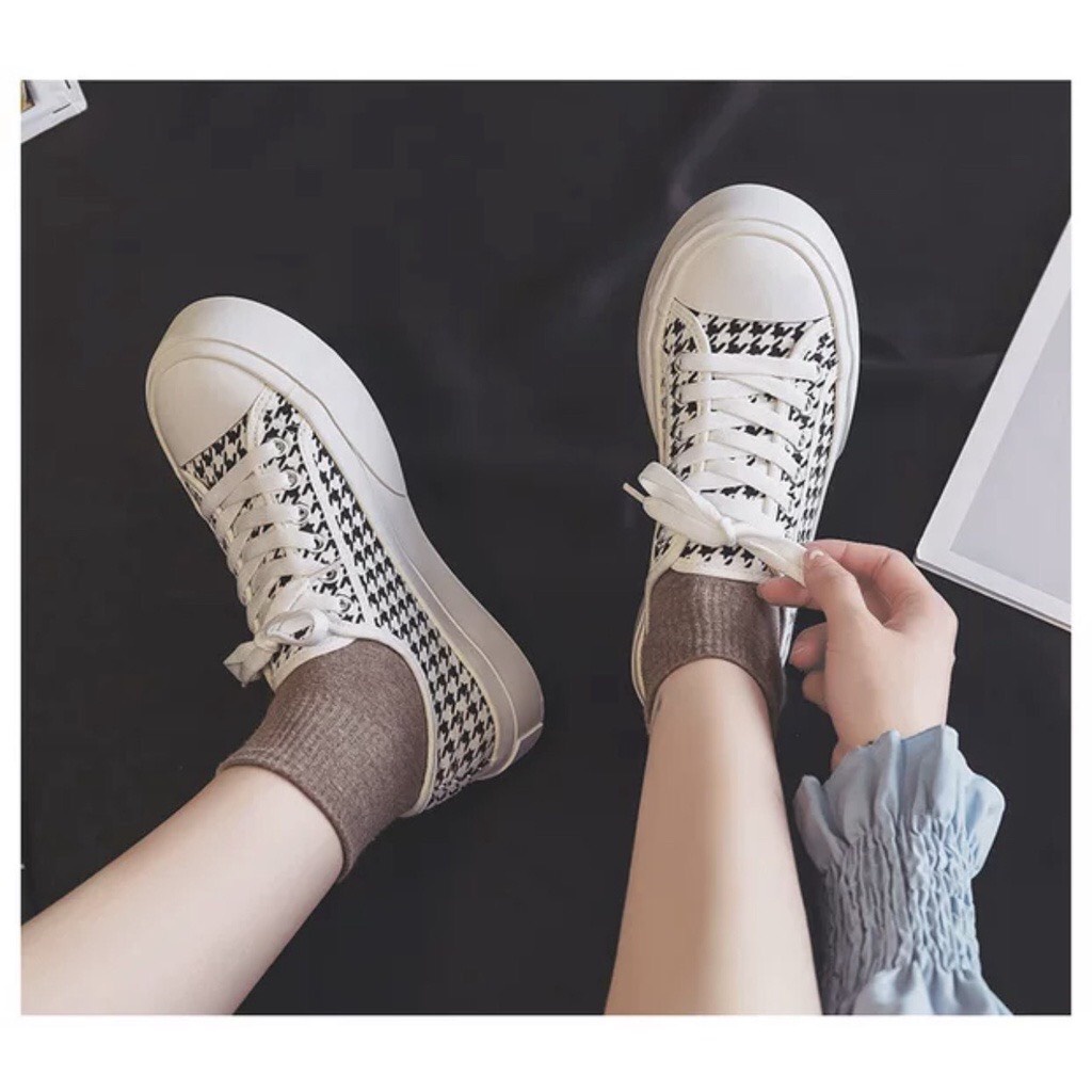 ( Hàng Loại 1 ) Giày thể thao đế độn kẻ ô vuông trắng kiểu dáng học sinh hot trend