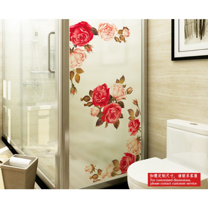 Decal dán kinh cao cấp - Hoa mẫu đơn đỏ rực ( 60x116cm )