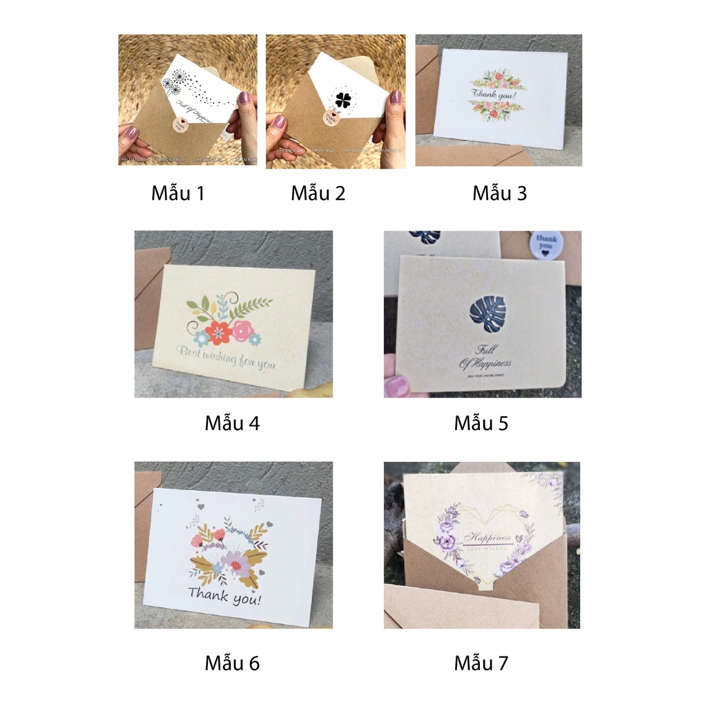 Thiệp cảm ơn khách hàng thiệp chúc mừng vintage bằng giấy kraft Nhật cao cấp (Bộ gồm thiệp, p.bì thiệp, tem sticker)