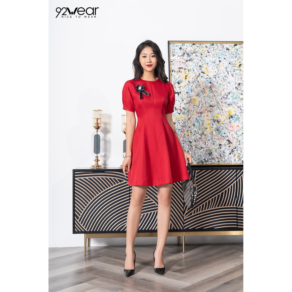 Đầm xòe ngắn tay dáng dài có đính nơ ngực DEW0659 - 92wear | BigBuy360 - bigbuy360.vn