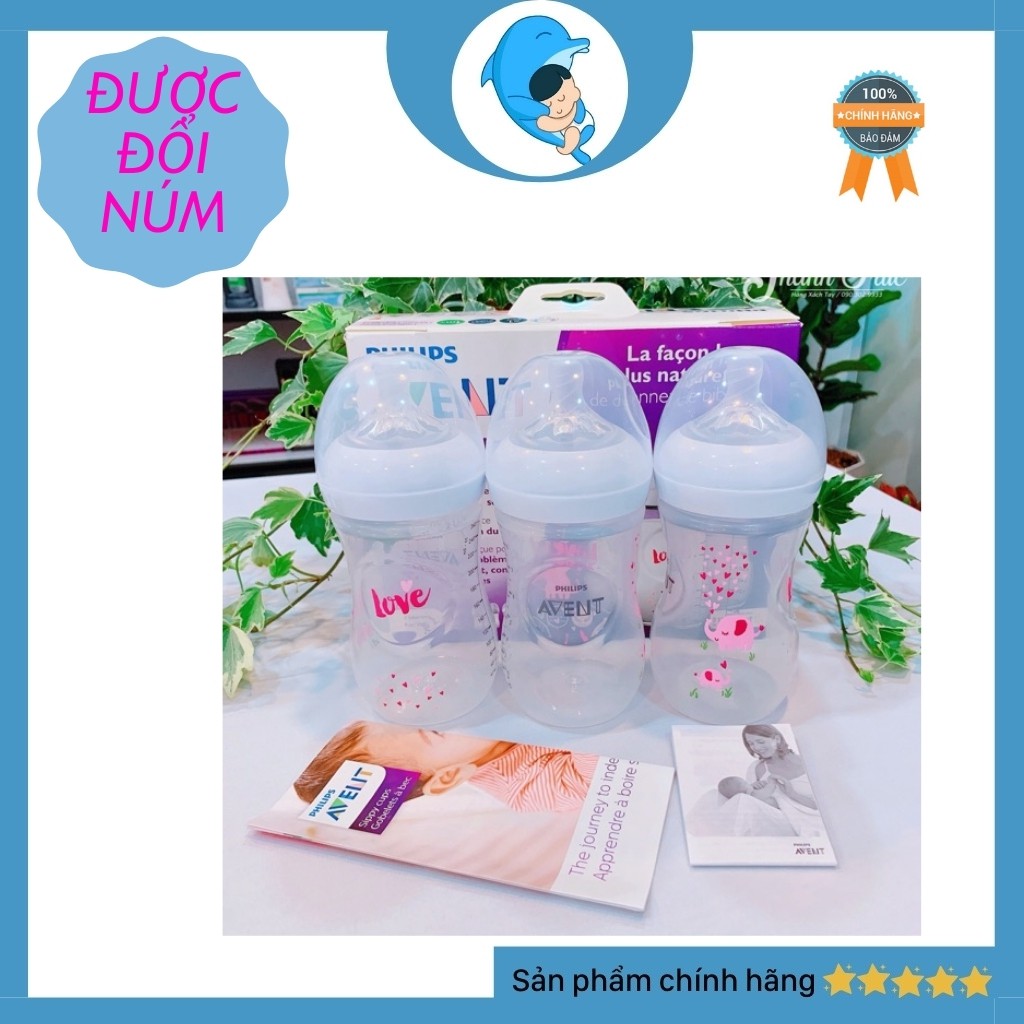 Bình Sữa Philips Avent Natural Cổ Rộng 260ml Họa Tiết Phiên bản Giới Hạn (Có Đổi Núm)