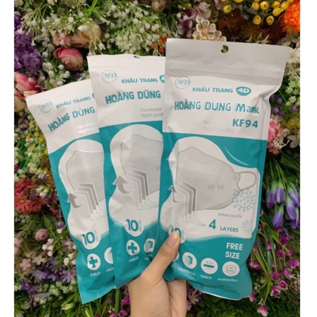 [Siêu rẻ] Bịch 10 cái khẩu trang y tế HD Mask, khẩu trang kháng khuẩn 4D KF94 Hoàng Dũng màu trắng