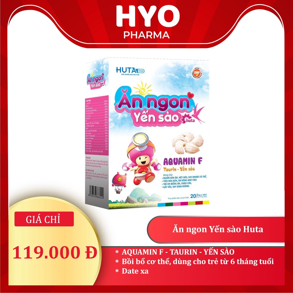 Siro ăn ngon yến sào HUTA - 1600mg yến sào cao nhất thị trường, Aquamin F, Taurin hộp 20 ống