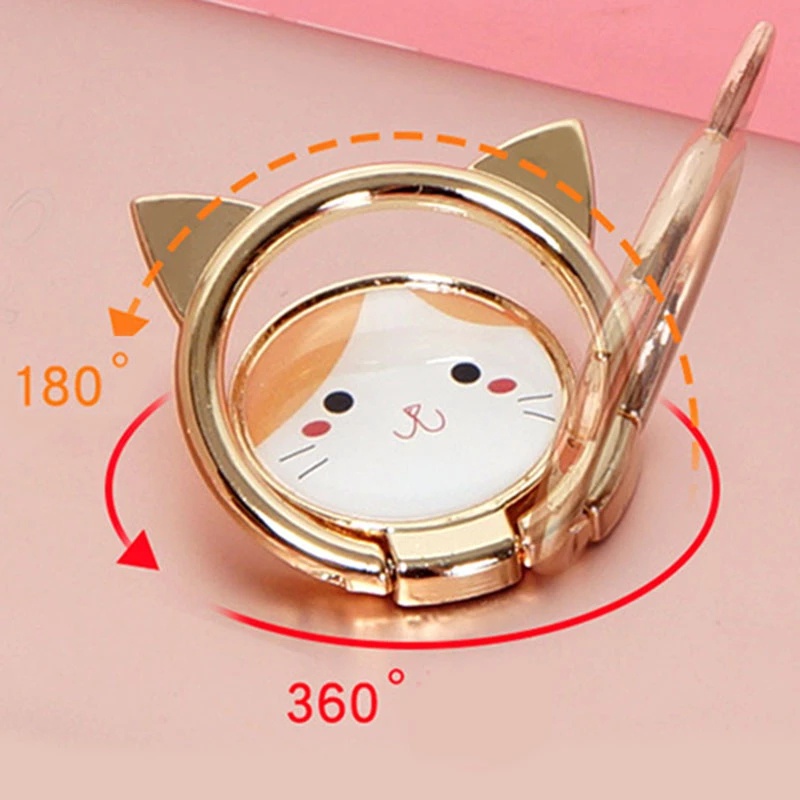 Giá Đỡ Điện Thoại Dạng Nhẫn Bằng Kim Loại Hình Mèo Hoạt Hình Xoay 360 Độ Chất Lượng Cao