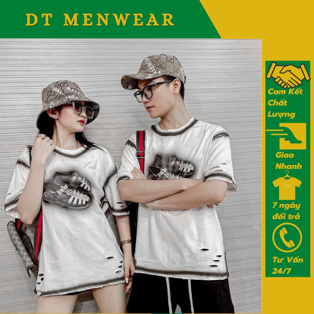 Áo Phông Nam Gucci In Hình Dép Siêu Hót . Áo Thun Nam Gc Phối Rách Chất Cotton Mát Mịn DT STORE MENWEAR