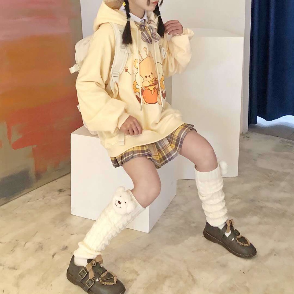 Áo Hoodie Form Rộng In Họa Tiết Gấu Dễ Thương Phong Cách Nhật Bản Cho Nữ Sinh